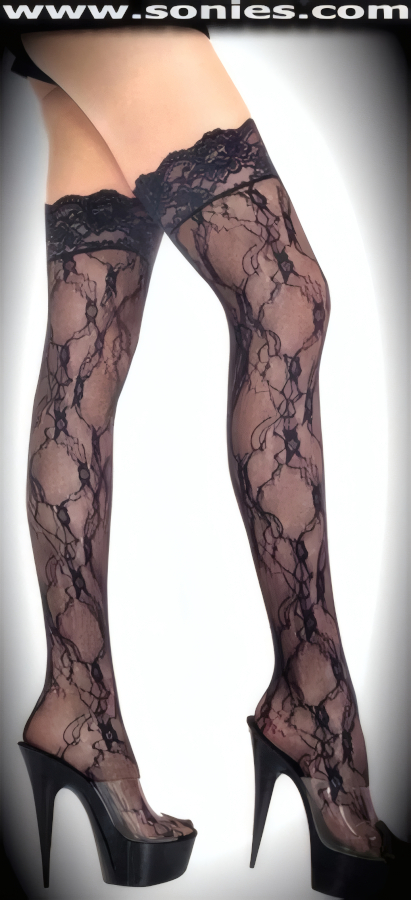 Piernas muy Hermosas in this Latin Inspired Plus Size Stretch Rose Lace Thigh High Stockings. These chic stretch rose lace hold-up thigh high stockings have a sandal foot finish and are sure to make every woman feel glamorous. They have a 3-inch wide elasticized scallop floral lace top band to ensure a great fit and to keep them up reasonably well (100% Nylon, exclusive of trim. Hand wash cold and drip dry. Do not bleach). Can be worn in conjunction with your favorite garter belt. This style is suitable for evening wear, day wear, special occasions and club wear.   Style: TR5LWQ