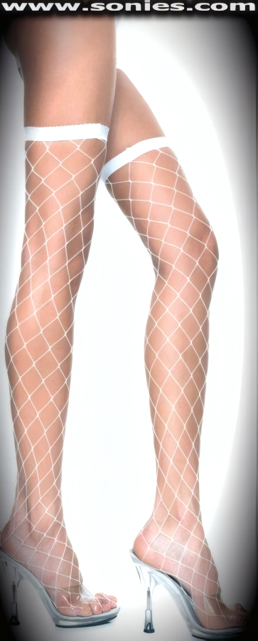 Chic by day and hot by night in these Nymph Electrifying Fence Net Lycra Thigh High Stockings. These stylish fence net  Lycra hold-up thigh high stockings are sure to make every woman feel glamorous. These have an elasticized top band, which keeps them up reasonably well (6% Lycra, 94% Nylon). Can be worn in conjunction with your favorite garter belt. This style is suitable for evening wear, day wear, special occasions and club wear.   Style: TX9024