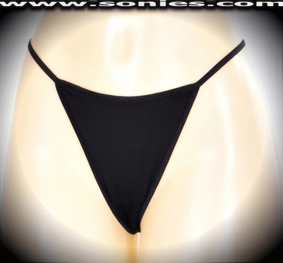 Romantic nights call for this notable ladies Puensum low-rise black stretch Lycra G-String dance wear bottom with eye-captivating V-shape back. Crafted with a cotton lined crotch, plus soft elasticized waistband and back to ensure a great fit (15% Spandex, 85% Nylon. Hand wash cold, hang dry, no bleach). It pairs beautifully with any number of risqu� tops. May be worn with stiletto heel shoes or boots to create a phenomenal look. This style is perfect for stage, bedroom performance, life style events, pride week, monthly play parties, fetish events, adult alternative lifestyle gatherings, bachelor parties, club wear, nightclubs, dance clubs and gentleman's clubs.   Style: 69ZFC