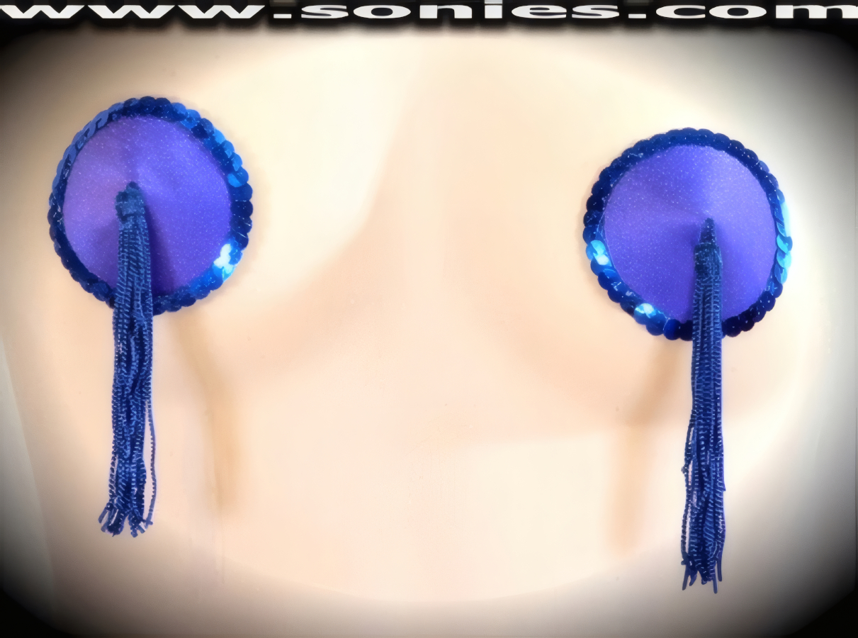 Provoke instant arousal wearing these extraordinarily hand crafted Thebes satin fabric pasties with fine glimmer sequin edging accent for utmost radiance so that it is perfect under any lighting and attached tassels finally for added twirling and whirling effect (One pair per package with Glue included). For stage or bedroom performance and can be worn by Professionals or Semi Pro Burlesque Dancers.   Style: 7038AH11