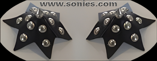 Don't be cold, but blistering hot wearing these Striptease Celebrity Star Shape hand crafted genuine leather Pasties adorned with strategically separated metal studs and center �-inch long metal spike to create an impressive look that will surely get you noticed (One pair per package with Glue included). For stage or bedroom performance and can be worn by Professionals or Semi Pro Burlesque Dancers.   Style: 7046AH