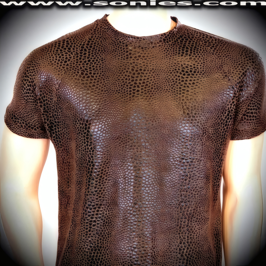 Men's Rollo the Viking Cobra Foil Stretch Slinky Lycra Sculpted Short Sleeved Dance Wear Crewneck Tee (15% Lycra, 85% Nylon).   Style: 100-128P