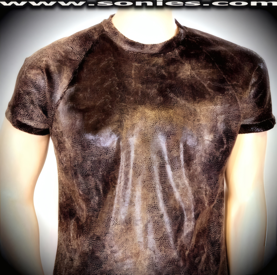 Men's Robert Bruce Snake Foil Stretch Velour Lycra Sculpted Short Sleeved Dance Wear Crewneck Tee (15% Lycra, 85% Nylon).   Style: 100-128Q