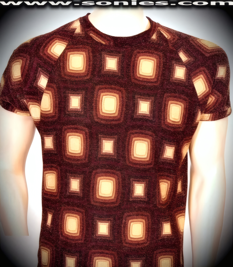 Men's Dante Alighieri Disco Hall of Fame Glitter Foil Stretch Slinky Lycra Sculpted Short Sleeved Dance Wear Crewneck Tee (15% Lycra, 85% Nylon).   Style: 100-128S