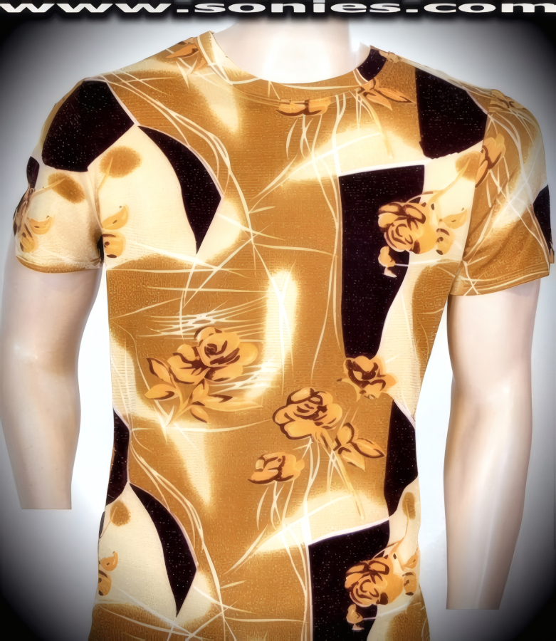 Men's Dana� Gay Floral Pride Glitter Foil Stretch Slinky Lycra Sculpted Short Sleeved Dance Wear Crewneck Tee. Beautifully vibrant and guaranteed to grab attention (15% Lycra, 85% Nylon).   Style: 100-128T