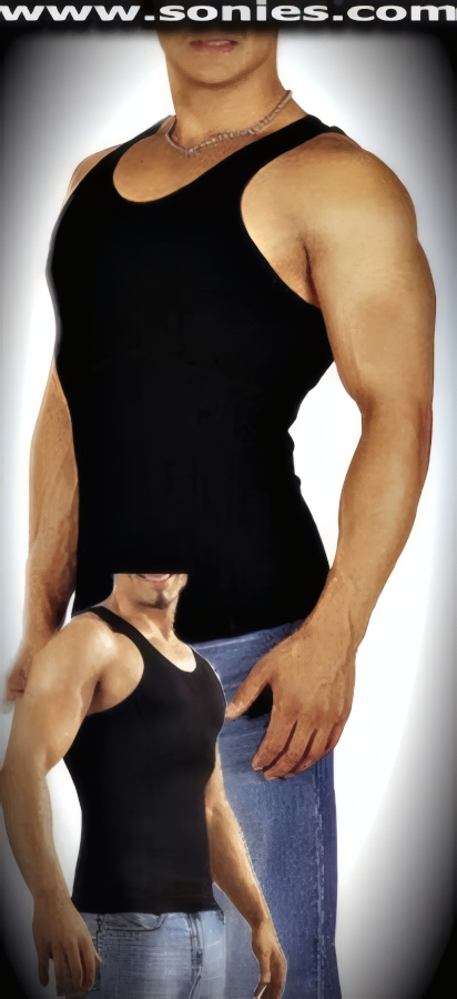 All Eyes will be Upon You when You Appear in Our Men's Alfred the Great, Curve Tracing Stretch Heavyweight Lycra Dance Wear Fitness Tee with Low Scoop Neckline Detail Finish. Shapes well to the body and very comfortable (15% Lycra, 85% Nylon).   Style: 100-129D