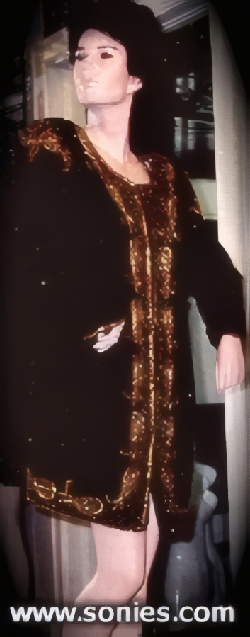 Elegant Black Silk Jacket with Sequin and Beads Overlay Detailing. Padded Shoulder Shaping and Fully Lined.   Style: 1120SC