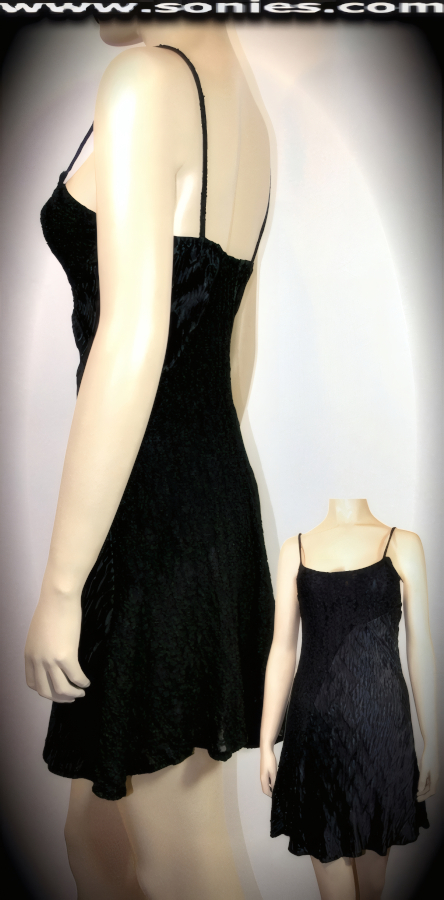 Hot Off the Runway and Perfect for Special Evenings. Complex and individualized in this impressive Halla ladies tiered knee-length slip-on dress. Sheer stretch pucker bell lace with filmy ruched semi sheer satin. Scoop neckline with spaghetti shoulder straps, fitted bodice and lined for opacity. Flares into a gentle twirl skirt detail finish (15% Lycra, 85% Nylon). It pairs beautifully with any number of gloves. May be worn with stiletto heel shoes to create a phenomenal look. This style is perfect for stage, life style events, monthly play parties, fetish events, adult alternative lifestyle gatherings, bachelor parties, club wear, nightclubs, dance clubs and gentleman's clubs.     Style: 1272DW