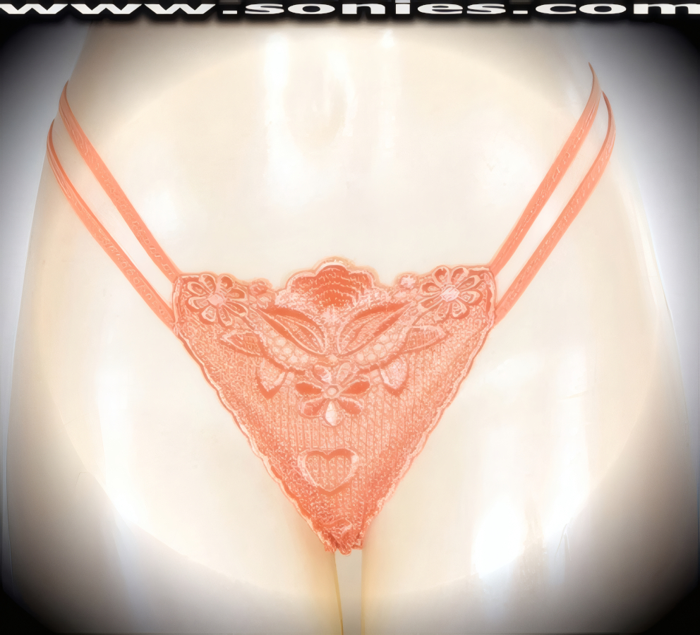 Show off your most valuable resources in this ethereal adult entertainer's low-rise excellently embroidered Nile floral see-through front with stunning dual cascading hearts dance wear thong bottom. Irresistibly enticing panty features double elasticized strappy sides to insure a great fit, lined crotch, and opaque thong back detail finish (10% Lycra, 90% Nylon. Wash delicate and hang dry). It pairs beautifully with any number of risqu� tops. May be worn with stiletto heel shoes or boots to create a phenomenal look. This style is perfect for stage, bedroom performance, life style events, pride week, monthly play parties, fetish events, adult alternative lifestyle gatherings, bachelor parties and gentleman's clubs.   Style: 2151SKB