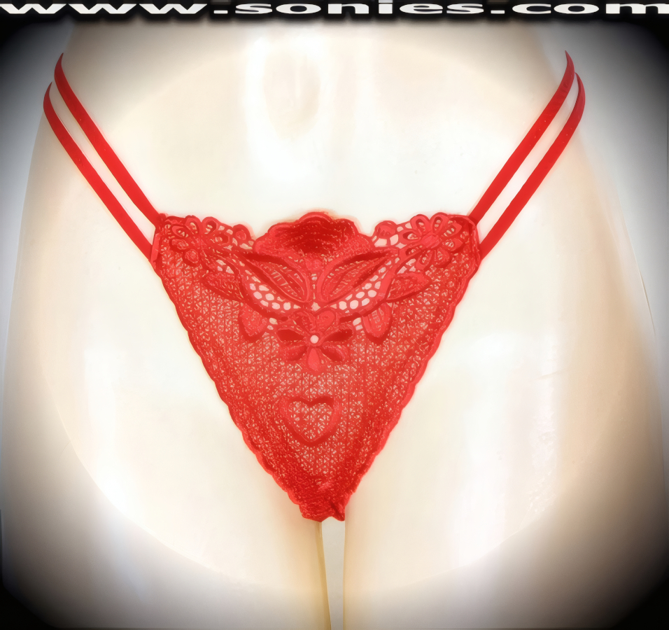 Show off your most valuable resources in this ethereal adult entertainer's low-rise excellently embroidered Nile floral see-through front with stunning dual cascading hearts dance wear thong bottom. Irresistibly enticing panty features double elasticized strappy sides to insure a great fit, lined crotch, and opaque thong back detail finish (10% Lycra, 90% Nylon. Wash delicate and hang dry). It pairs beautifully with any number of risqu� tops. May be worn with stiletto heel shoes or boots to create a phenomenal look. This style is perfect for stage, bedroom performance, life style events, pride week, monthly play parties, fetish events, adult alternative lifestyle gatherings, bachelor parties and gentleman's clubs.   Style: 2151SKE