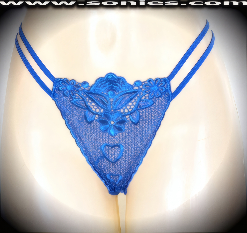 Show off your most valuable resources in this ethereal adult entertainer's low-rise excellently embroidered Nile floral see-through front with stunning dual cascading hearts dance wear thong bottom. Irresistibly enticing panty features double elasticized strappy sides to insure a great fit, lined crotch, and opaque thong back detail finish (10% Lycra, 90% Nylon. Wash delicate and hang dry). It pairs beautifully with any number of risqu� tops. May be worn with stiletto heel shoes or boots to create a phenomenal look. This style is perfect for stage, bedroom performance, life style events, pride week, monthly play parties, fetish events, adult alternative lifestyle gatherings, bachelor parties and gentleman's clubs.   Style: 2151SKG