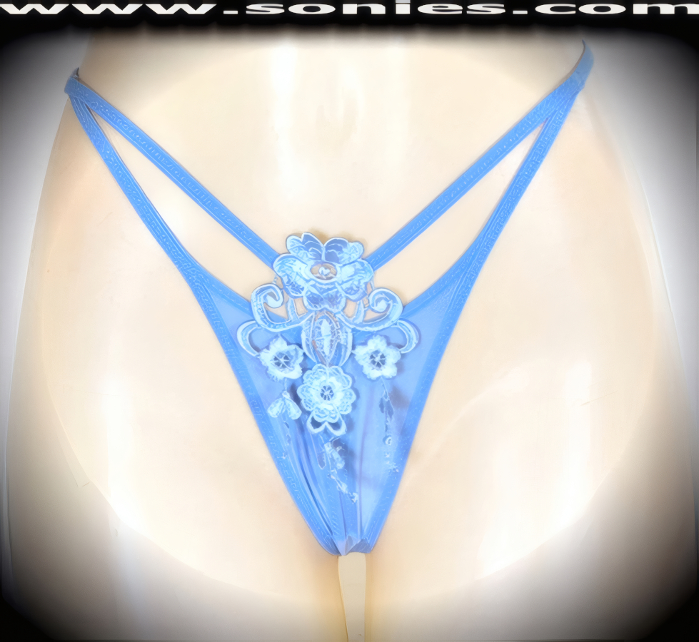 Open the stage curtains to uncover your sexpot figure in this adult entertainer's low-rise Lhotse semi-sheer satin Lycra dance wear G-String panty with skin baring slit front and temptingly concealing embroidered Bahamas Island Breeze floral detailing. Irresistibly enticing panty features double elasticized strappy cutout front sides to insure a great fit, lined crotch, and stunning V-Shape back finally (10% Lycra, 90% Nylon. Wash delicate and hang dry). It pairs beautifully with any number of risqu� tops. May be worn with stiletto heel shoes or boots to create a phenomenal look. This style is perfect for stage, bedroom performance, life style events, pride week, monthly play parties, fetish events, adult alternative lifestyle gatherings, bachelor parties and gentleman's clubs.   Style: 2155SK