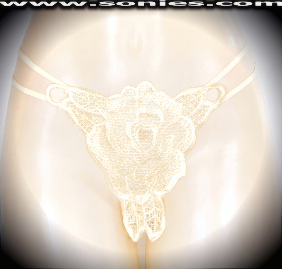 Heavenly, with a little bit of heat in this adult entertainer's low-rise Klimt sumptuously embroidered large rose see-through front dance wear thong bottom. Irresistibly enticing panty features double elasticized strappy sides to insure a great fit, lined crotch, and opaque thong back detail finish (10% Lycra, 90% Nylon. Wash delicate and hang dry). It pairs beautifully with any number of risqu� tops. May be worn with stiletto heel shoes or boots to create a phenomenal look. This style is perfect for stage, bedroom performance, life style events, pride week, monthly play parties, fetish events, adult alternative lifestyle gatherings, bachelor parties and gentleman's clubs.   Style: 2160SK