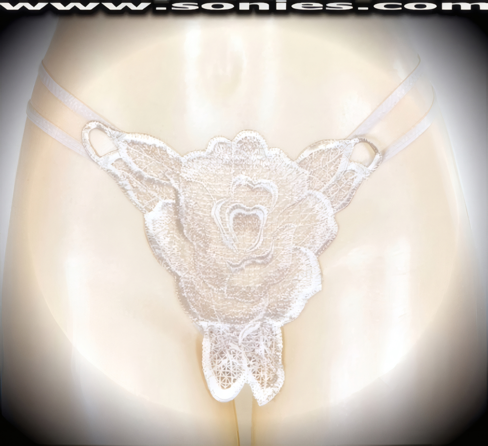 Heavenly, with a little bit of heat in this adult entertainer's low-rise Klimt sumptuously embroidered large rose see-through front dance wear thong bottom. Irresistibly enticing panty features double elasticized strappy sides to insure a great fit, lined crotch, and opaque thong back detail finish (10% Lycra, 90% Nylon. Wash delicate and hang dry). It pairs beautifully with any number of risqu� tops. May be worn with stiletto heel shoes or boots to create a phenomenal look. This style is perfect for stage, bedroom performance, life style events, pride week, monthly play parties, fetish events, adult alternative lifestyle gatherings, bachelor parties and gentleman's clubs.   Style: 2160SKD