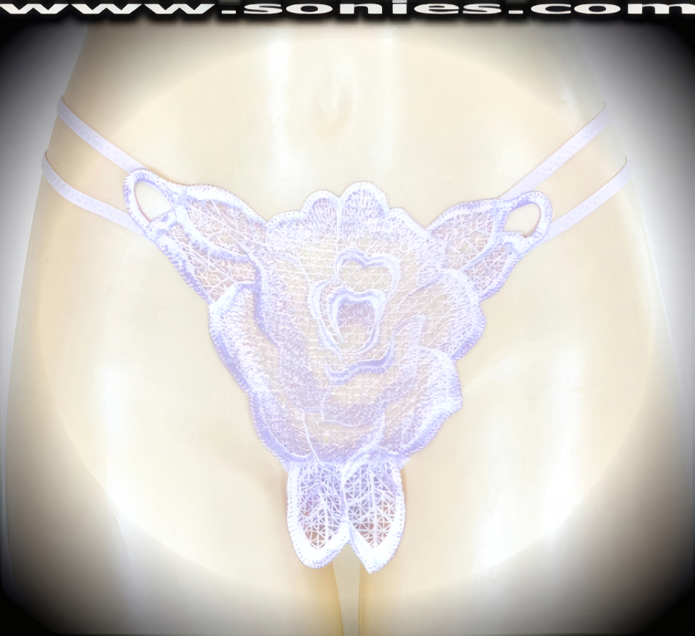 Heavenly, with a little bit of heat in this adult entertainer's low-rise Klimt sumptuously embroidered large rose see-through front dance wear thong bottom. Irresistibly enticing panty features double elasticized strappy sides to insure a great fit, lined crotch, and opaque thong back detail finish (10% Lycra, 90% Nylon. Wash delicate and hang dry). It pairs beautifully with any number of risqu� tops. May be worn with stiletto heel shoes or boots to create a phenomenal look. This style is perfect for stage, bedroom performance, life style events, pride week, monthly play parties, fetish events, adult alternative lifestyle gatherings, bachelor parties and gentleman's clubs.   Style: 2160SKF