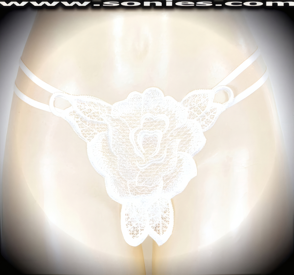 Heavenly, with a little bit of heat in this adult entertainer's low-rise Klimt sumptuously embroidered large rose see-through front dance wear thong bottom. Irresistibly enticing panty features double elasticized strappy sides to insure a great fit, lined crotch, and opaque thong back detail finish (10% Lycra, 90% Nylon. Wash delicate and hang dry). It pairs beautifully with any number of risqu� tops. May be worn with stiletto heel shoes or boots to create a phenomenal look. This style is perfect for stage, bedroom performance, life style events, pride week, monthly play parties, fetish events, adult alternative lifestyle gatherings, bachelor parties and gentleman's clubs.   Style: 2160SKH