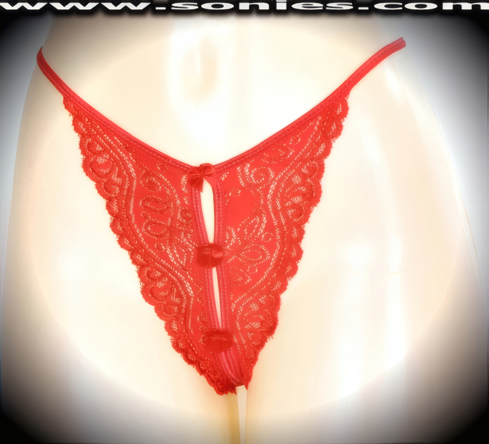 Go on a heart-racing frill ride in this ultra-sexy adult entertainer's low-rise Manaslu mischievously sheer scallop floral lace dance wear crotchless panty. This panty is made even more enticing by means of an eye-captivating slit front design, a convenience open crotch that leaves you uncovered and free, dual elasticized G-String back straps to insure a great fit, and prettied by means of satin bow appliqu� front detailing (10% Lycra, 90% Nylon. Wash delicate and hang dry). It pairs beautifully with any number of risqu� tops. May be worn with stiletto heel shoes or boots to create a phenomenal look. This style is perfect for stage, bedroom performance, life style events, pride week, monthly play parties, fetish events, adult alternative lifestyle gatherings, bachelor parties and gentleman's clubs.   Style: 2162SKA