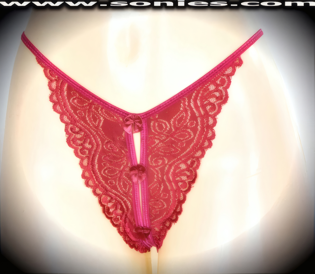 Go on a heart-racing frill ride in this ultra-sexy adult entertainer's low-rise Manaslu mischievously sheer scallop floral lace dance wear crotchless panty. This panty is made even more enticing by means of an eye-captivating slit front design, a convenience open crotch that leaves you uncovered and free, dual elasticized G-String back straps to insure a great fit, and prettied by means of satin bow appliqu� front detailing (10% Lycra, 90% Nylon. Wash delicate and hang dry). It pairs beautifully with any number of risqu� tops. May be worn with stiletto heel shoes or boots to create a phenomenal look. This style is perfect for stage, bedroom performance, life style events, pride week, monthly play parties, fetish events, adult alternative lifestyle gatherings, bachelor parties and gentleman's clubs.   Style: 2162SKD