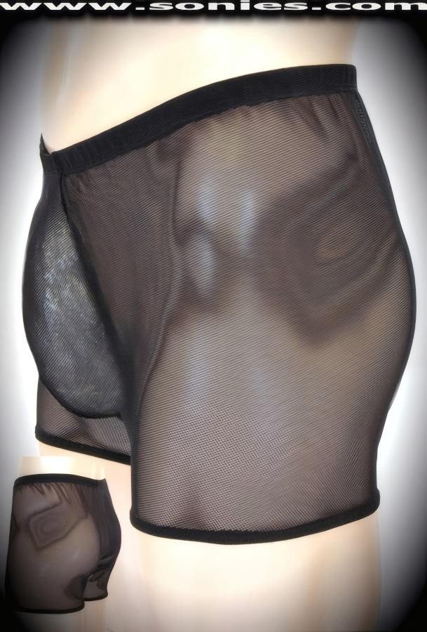 Men's Diablerets audacious all over sheer stretch power mesh Lycra dance wear low-rise styling shorts that leave very little to the imagination. Designed with an elasticized waistband, plus has an unlined contoured front pouch to provide support and room for your package. Crafted with quality 4 way stretch power mesh Lycra fabric for supreme fit and comfort (15% Lycra, 85% Nylon. Hand wash cold and drip dry. Do not bleach). It pairs superbly with any number of tops and dashing bottoms such as thongs or G-Strings. This racy style is perfect for stage, life style events, men's competition wear, wrestling shows, pride week, monthly play parties, fetish events, adult alternative lifestyle gatherings, club wear, nightclubs, dance clubs, ladies night clubs, Bachelorette parties, male exotic Chippendale dancers, girls night out parties and more. Try this popular hot style for yourself today!   Style: 280-21AA