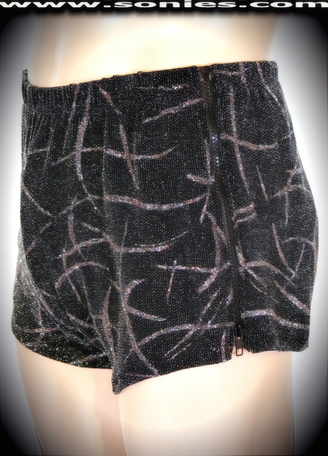 Men's Diopater Galaxy Ray Patterned Stretch Lycra Dance Wear Wonder Shorts with Glitzy Detailing, Elasticized Waistband and Break-Away Zipper Sides Aspect Finish. Effortless to Pull-On and a Treat for Your Audience to See You Take it Off! (20% Lycra, 80% Nylon).   Style: 280-21F