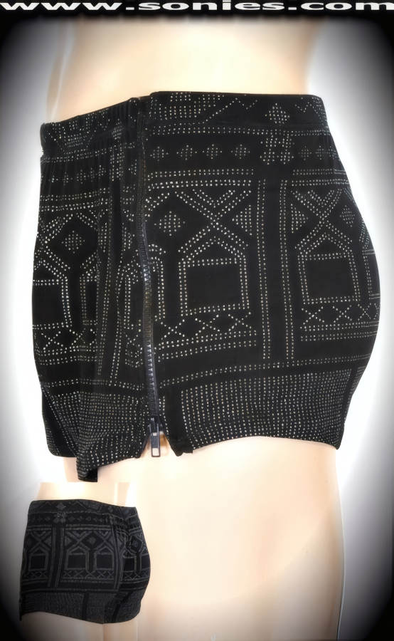 Men's Absyrtus Aztec Euphoria Glitzy Detailing Stretch Slinky Lycra Dance Wear Shorts with Elasticized Waistband and Break-Away Zipper Sides Aspect Finish. Effortless to Pull-On and a Treat for Your Audience to See You Take it Off! (20% Lycra, 80% Nylon).   Style: 280-21M
