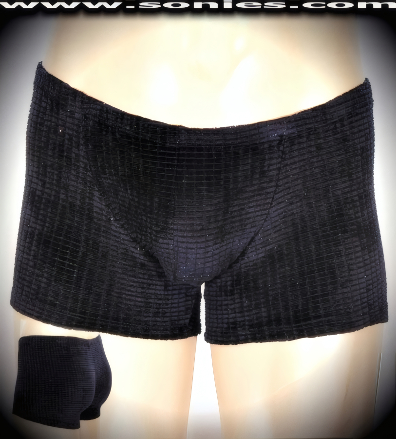 Men's Seriphus Glittery Stretch Waffle Velvet Pattern Dance Wear Shorts with Contour Pouch Detail Finish (20% Lycra, 80% Nylon).   Style: 280-21N
