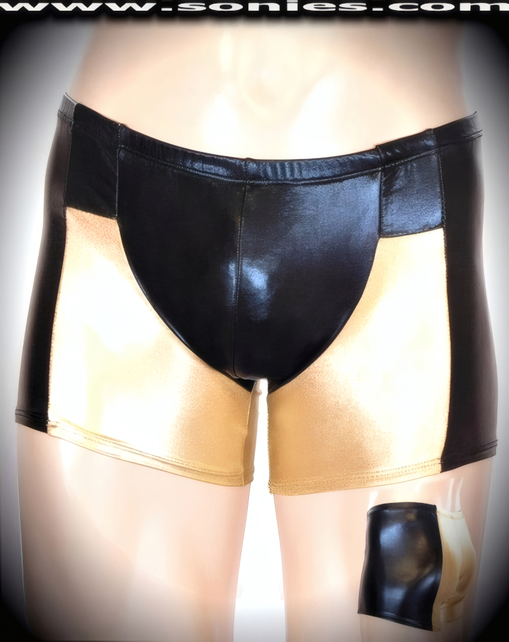 Men's Virgil Body-Conscious Two Tone Stretch Liquid Lam� Dance Wear Wonder Shorts with Contour Pouch Detail Finish (15% Lycra, 85% Nylon).   Style: 280-21U