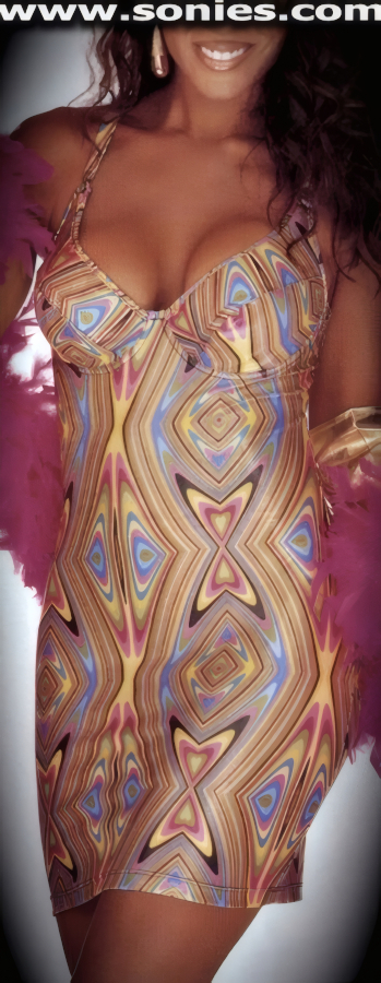You'll cause a commotion on the dance floor when you step-out in this Jengish Chokusu splendid ladies bust-out cleavage style glitzy psychedelic body-sleeking stretch Lycra mini dress. Firm underwired softly padded cups to enhance the bust and adjustable shoulder straps detail finish to ensure a great fit (15% Lycra, 85% Nylon). It pairs beautifully with any number of gloves. May be worn with stiletto heel shoes to create a phenomenal look. This style is perfect for stage, life style events, monthly play parties, fetish events, adult alternative lifestyle gatherings, bachelor parties, club wear, nightclubs, dance clubs and gentleman's clubs.   STYLE: 3654PSY