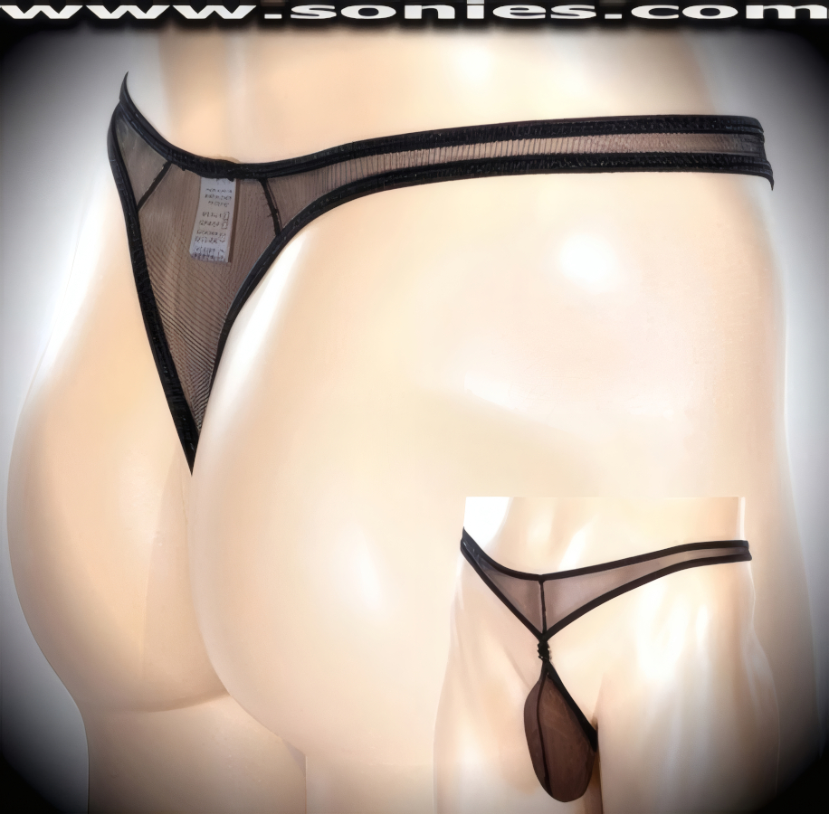 Men's Excitingly Naughty See-Through Stretch Mesh Dance Wear Thong with Unlined Contour Pouch and Front Clasp Closure for Off and On Ease Detail Finish (15% Lycra, 85% Nylon).   Style: 8001PS