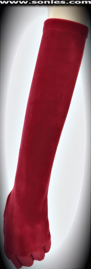 Take control of your audience when you step out wearing these extraordinarily wonderful-to-wear Proserpina stretch rich velvet elbow length gloves. It pairs beautifully with any number of vestures. This style is perfect for formal, bridal, prom, d�butante, Opera Ball, plus for professional entertainers such as can-can dancers and burlesque performers (particularly to perform a gown-and-glove dance).    Style: 811GL