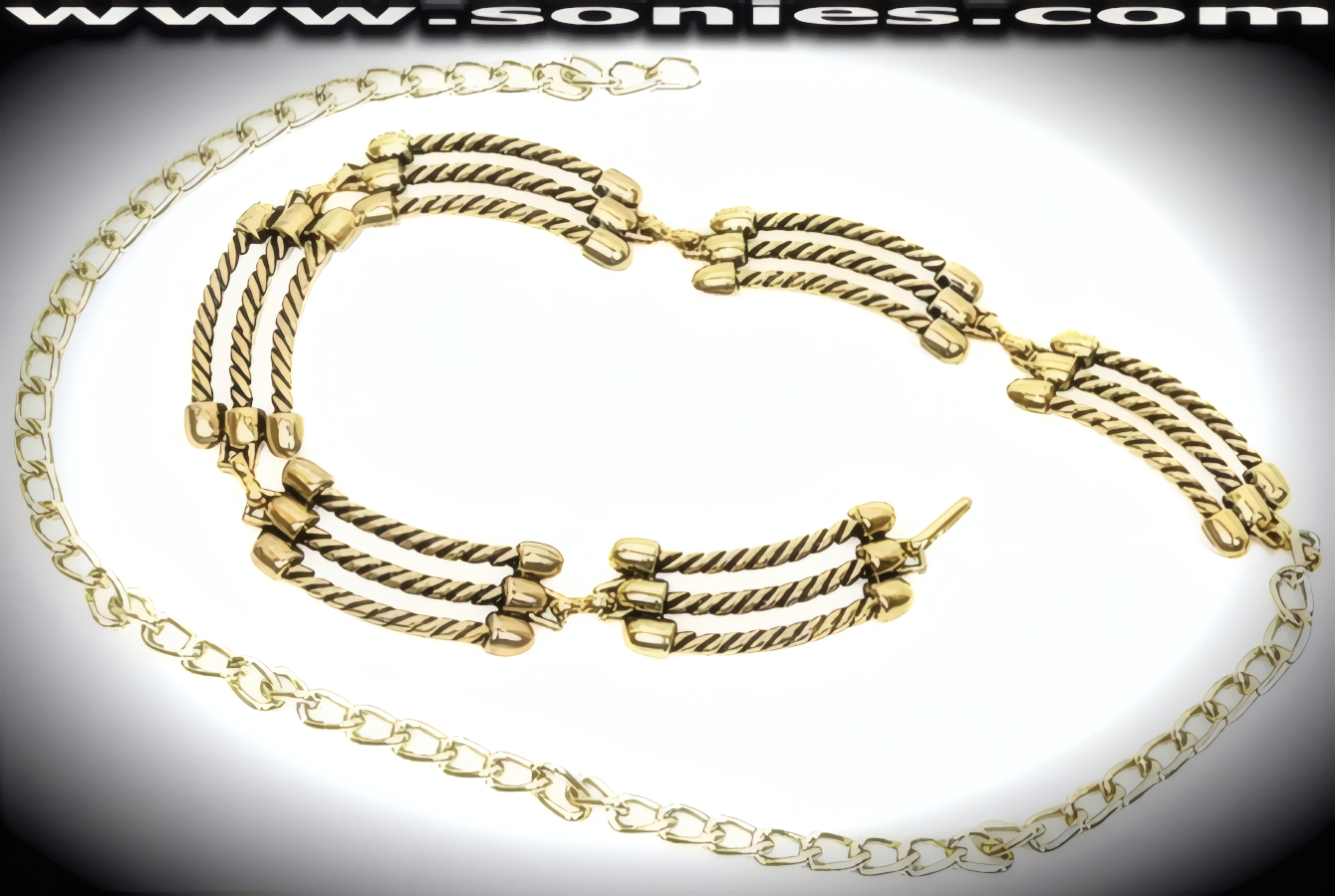 Audaciously Sexy  in this Fully Adjustable Intricate Anodized Antique Gold Metal Belly Chain with Three Tier Rope Design Detail Finish. 40-Inch Length.   STYLE: BC-001R