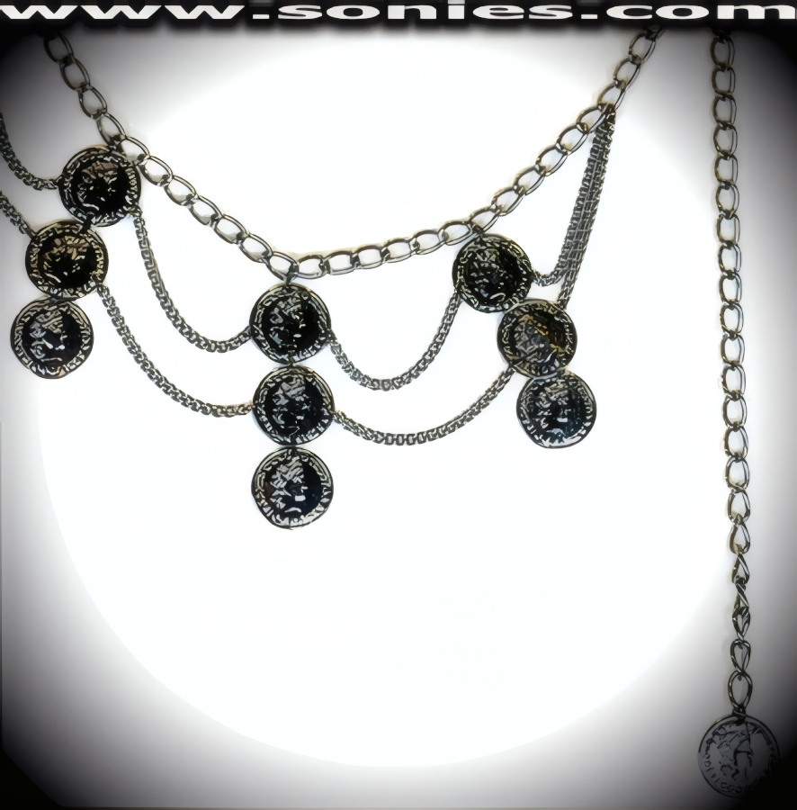A Lustrous Design with the Sexiest Fine points in this Fully Adjustable Intricate Anodized Gun Metal Belly Chain with Three Coins per roll and Chain Connects that alternate the length of this chain plus Coin Tip Detail Finish. Secure and attractive Lobster Claw Clasp can be placed in any of the links to adjust the position of the chain. 39-Inch Length.   STYLE: BC-007AR