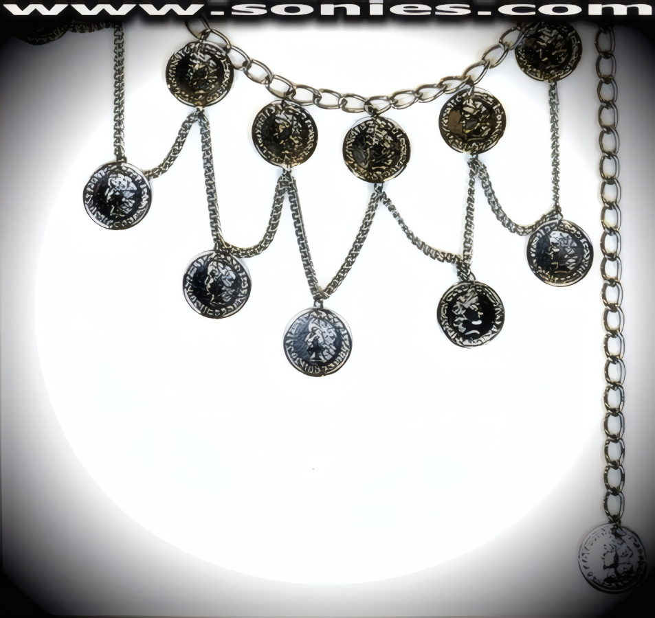A Sleek Design with the Sexiest Details in this Fully Adjustable Intricate Anodized Gun Metal Belly Chain with Coins and Chain Connects that alternate the length of this chain plus Coin Tip Detail Finish. Secure and attractive Lobster Claw Clasp can be placed in any of the links to adjust the position of the chain. 40-Inch Length.   STYLE: BC-007R