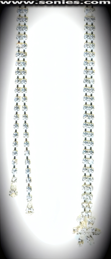 Seductive Style with Maximum Sex Appeal in this Flower Rhinestone Design Fully Adjustable Intricate Anodized Silver and Two Row Rhinestone Connect Belly Chain with Hook Closure plus Dual Tear Drop Rhinestone Tip Detail Finish. 36-Inch Length.   STYLE: BC-008R