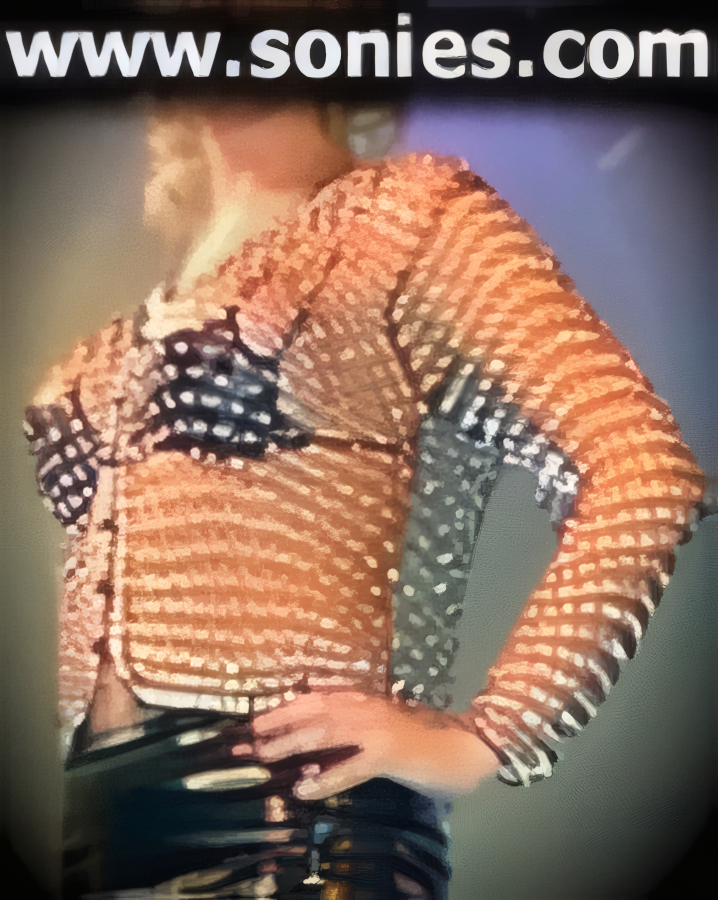 Arouse His Animal Instincts in this Ultimate Shameless Hand Crocheted Long Sleeve Top with Low Plunge Neckline, Small Exquisite Iridescent Beading Throughout plus Six Delicately Covered Front Buttons Closure for Off and On Ease Detail Finish. It pairs beautifully with any number of risqu� bottoms such as skirts, hot pants, thongs or G-Strings. May be worn with stiletto heel shoes or boots to create a phenomenal look. This style is perfect for stage, life style events, pride week, monthly play parties, fetish events, adult alternative lifestyle gatherings, bachelor parties, club wear, nightclubs, dance clubs and gentleman's clubs.   Style: BWT002