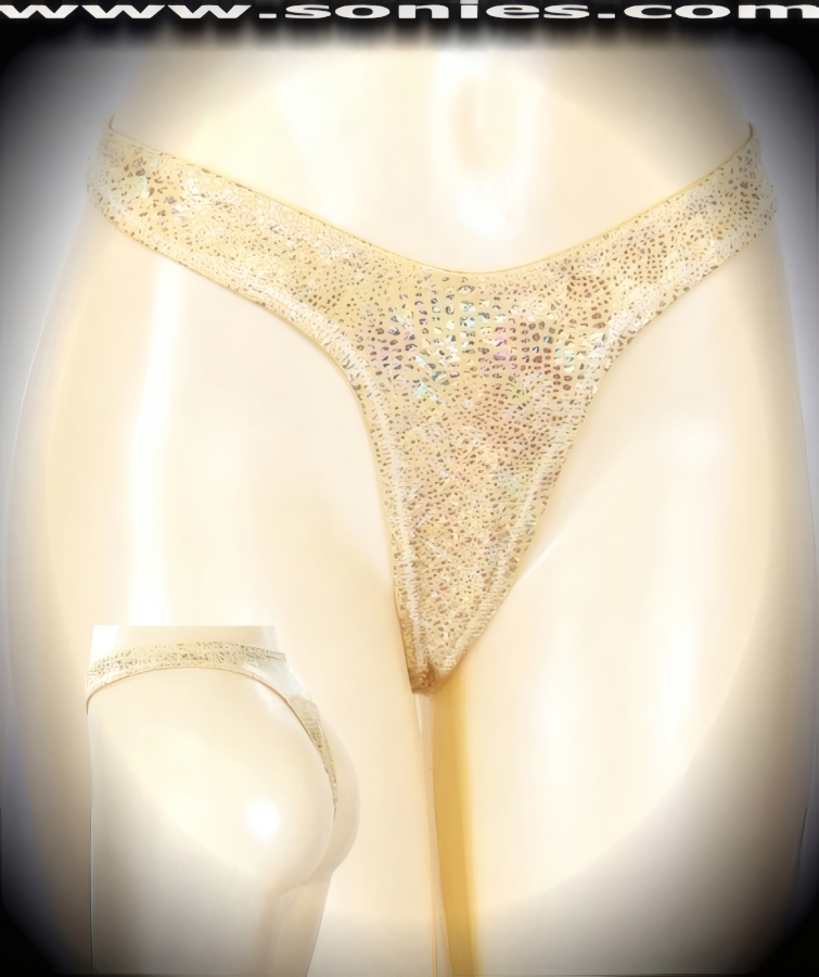 Look Mouthwateringly Sexy when you Step-Out Wearing this Fabulous Scoop Front Crocodile Gold Glitter Stretch Hologram Lycra Dance Wear Bottom with Unlined Crotch and Thong Back Detail Finish (15% Lycra, 85% Nylon exclusive of trim. Hand wash cold and drip dry, no bleach).   Style: CLS-383F