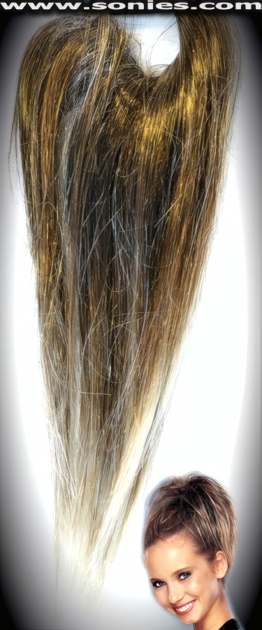 Ready-To-Wear Synthetic Hairpieces. Just Pop It On and Go. Thick Rich Highlighted Hair Strands that are woven within a Circular Elastic. Adds Volume at the Crown, Great for Half Ponytails and a Perfect Addition to any Hairstyle. Its hair as an accessory that is ready when you are. Wear 2 together for an Unbelievably Funky fuller look.   Style: FUNKY-HA1F