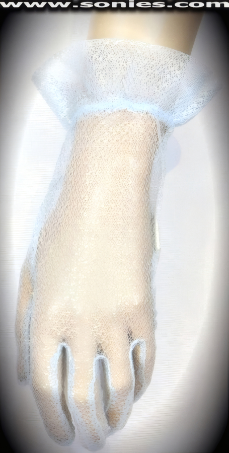 Sheer and provocative in these brilliant Luno wrist length lace with metallic yarn gloves and seamed cuff detail finish. Dainty lace gloves have a playful ambiance, much more so than formal opera length gloves. This style is perfect for formal, bridal, prom, d�butante and Opera Ball.   Style: MFG-72805