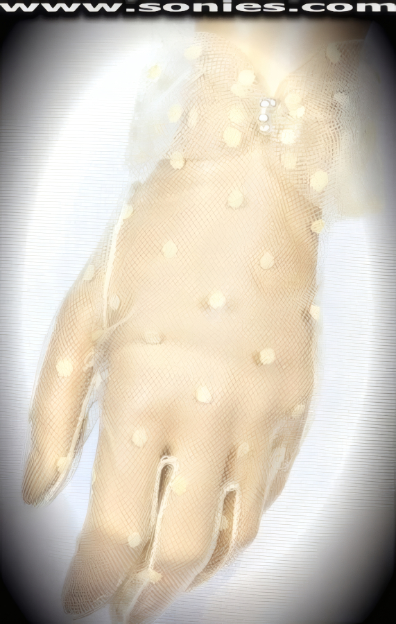 Serve him his fantasy in these Achaea sultry wrist length dotted stretch mesh gloves with pearl gathered cuff detail finish. Adds an elegant touch to your attire. Dainty mesh gloves have a playful ambiance, much more so than formal opera length gloves. This style is perfect for formal, bridal, prom, d�butante and Opera Ball.   Style: MFG-72807A
