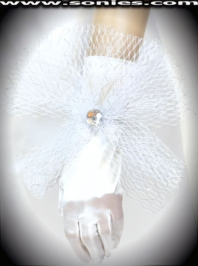 Something wicked this way cometh when you appear wearing these breathtaking Diana wrist length satin Lycra gloves with mesh and metallic bow on cuff and large rhinestone detail finish (15% Lycra, 85% Nylon exclusive of trim. Hand wash cold and drip dry, no bleach). It pairs beautifully with any number of vestures. This style is perfect for formal, bridal, prom, d�butante and Opera Ball.   Style: MFG-72839