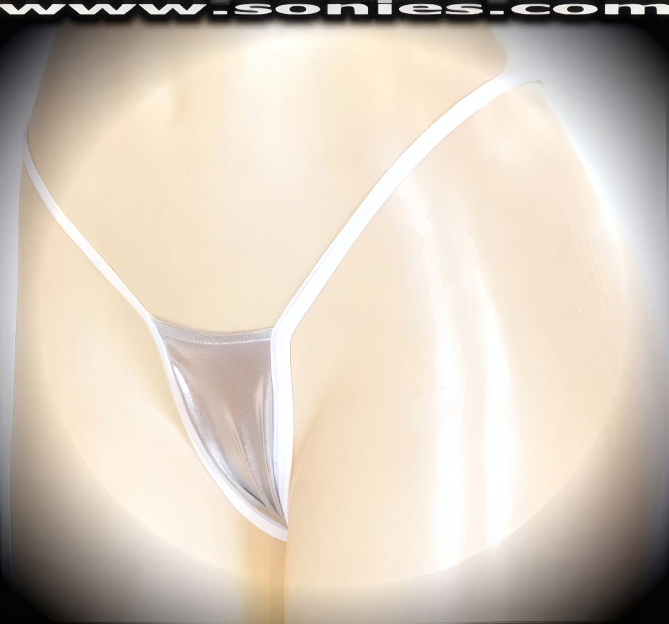 Sensational Lajeunesse center stage micro dance wear bottom with stretch silver liquid Lam� and white contrasting Lycra to ensure a great fit. Crafted with a lined crotch and thong back detail finish (15% Lycra, 85% Nylon exclusive of trim. Hand wash cold and drip dry, no bleach). It pairs beautifully with any number of risqu� tops. May be worn with stiletto heel shoes or boots to create a phenomenal look. This style is perfect for stage, bedroom performance, life style events, pride week, monthly play parties, fetish events, adult alternative lifestyle gatherings, bachelor parties, club wear, nightclubs, dance clubs and gentleman's clubs.   Style: MTHONG25