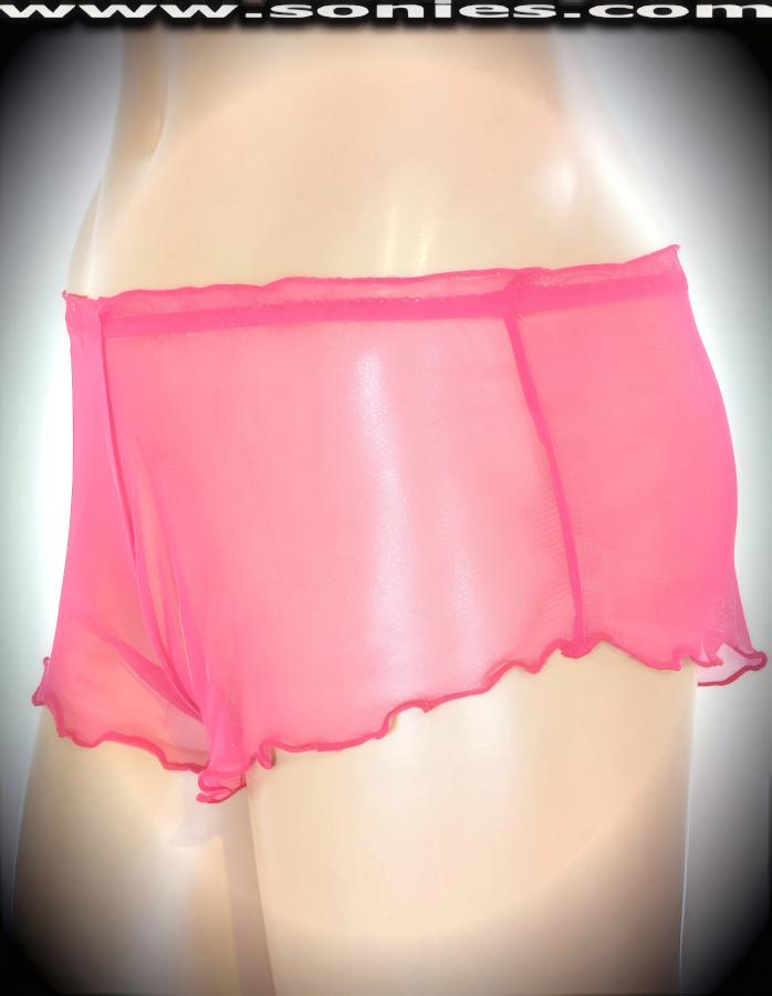 Seductive shows its wild side in this Triglav enticingly sheer silky soft stretch mesh curve hugging pull-on cheeky hot pants. Irresistibly enticing shorts features seamed edges and soft elasticized waistband finally to insure a comfortable fit. The low-rise design makes the torso look longer, while the high-cut thigh elongates the legs, for an incredibly seductive silhouette (10% Lycra, 90% Nylon. Wash delicate and hang dry). It pairs beautifully with any number of risqu� tops. May be worn with stiletto heel shoes or boots to create a phenomenal look. This style is perfect for stage, life style events, pride week, monthly play parties, fetish events, adult alternative lifestyle gatherings, bachelor parties, club wear, nightclubs, dance clubs and gentleman's clubs.   STYLE: PS868A