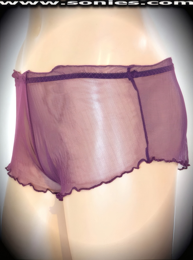 Seductive shows its wild side in this Triglav enticingly sheer silky soft stretch mesh curve hugging pull-on cheeky hot pants. Irresistibly enticing shorts features seamed edges and soft elasticized waistband finally to insure a comfortable fit. The low-rise design makes the torso look longer, while the high-cut thigh elongates the legs, for an incredibly seductive silhouette (10% Lycra, 90% Nylon. Wash delicate and hang dry). It pairs beautifully with any number of risqu� tops. May be worn with stiletto heel shoes or boots to create a phenomenal look. This style is perfect for stage, life style events, pride week, monthly play parties, fetish events, adult alternative lifestyle gatherings, bachelor parties, club wear, nightclubs, dance clubs and gentleman's clubs.   STYLE: PS868D