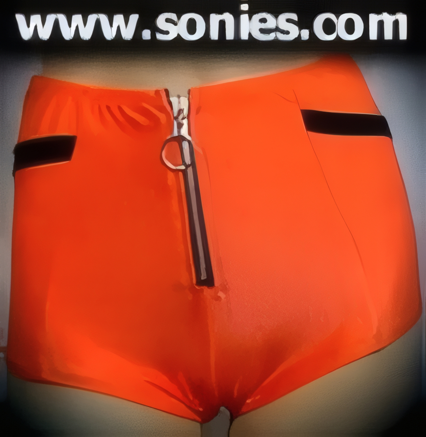 Fashion Forward Lycra Hot Pant with Contrasting Angled Sides and Biker Zip-Up Front.   STYLE: SC-14AG