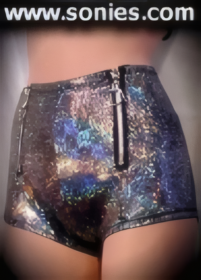 Electrifying Stretch Hologram Spandex Hot Pant with Two Biker Zip-Up Front Closures.   STYLE: SC-14J