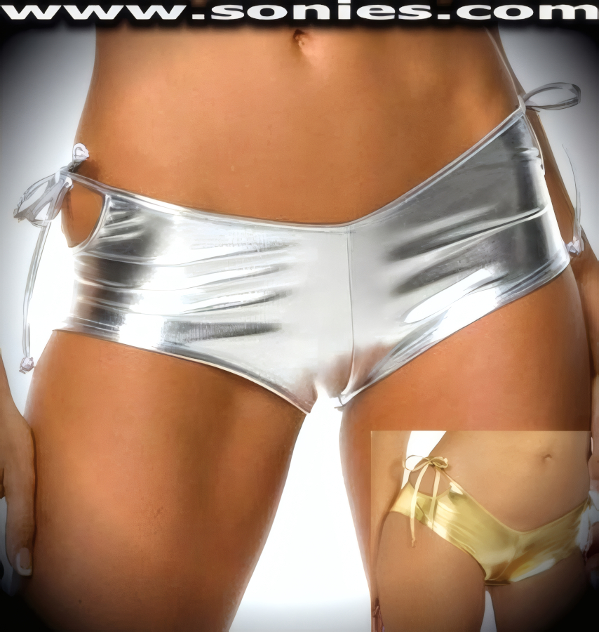 Brutally Sexy Liquid Lam� Keyhole and Side Tie Cheeky Hot Pant (12% Spandex, 88% Nylon).   STYLE: SC-14O