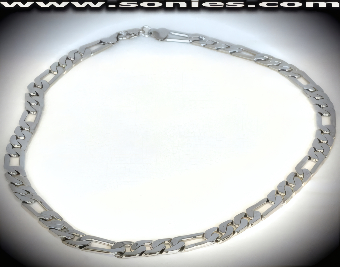 Intricate Anodized Silver Wide Chain Break Necklace. 19� Inch Length.   STYLE: SJN-08F