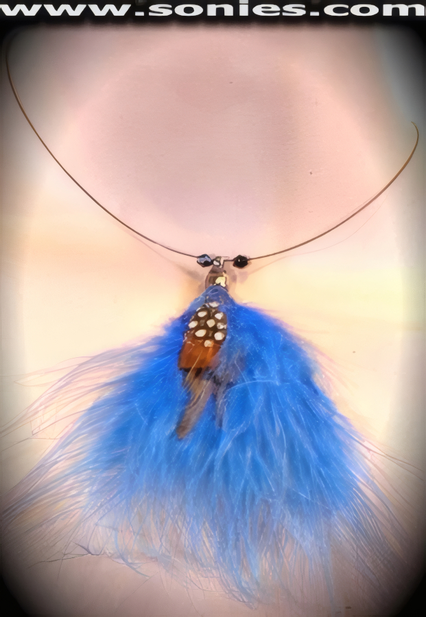 Pretty Black Wire Necklace with Dangling Metal Chain and Ball Tip Finish. Two Black Diamond Beads on Either Side of Metal Dome Mystery Dual Contrasting Feather Holder. 15-Inch Length.   STYLE: SJN-09D