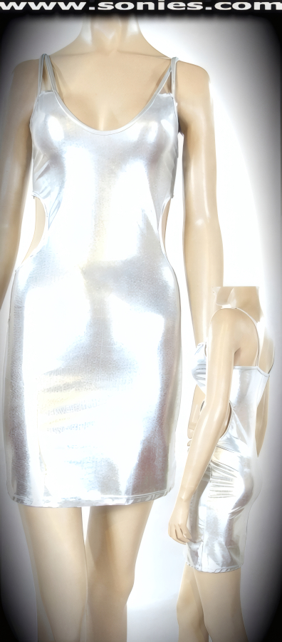 Control your audiences desire behind the helm of this magnificent Gongga Shan ladies sleek body sculpting stretch Lycra mini dress. Low plunge skin baring neckline with cut-out front shoulder straps and eye-captivating dramatic cut-out sides detail finish (15% Lycra, 85% Nylon). It pairs beautifully with any number of gloves. May be worn with stiletto heel shoes to create a phenomenal look. This style is perfect for stage, life style events, monthly play parties, fetish events, adult alternative lifestyle gatherings, bachelor parties, club wear, nightclubs, dance clubs and gentleman's clubs.   Style: TUS-3054