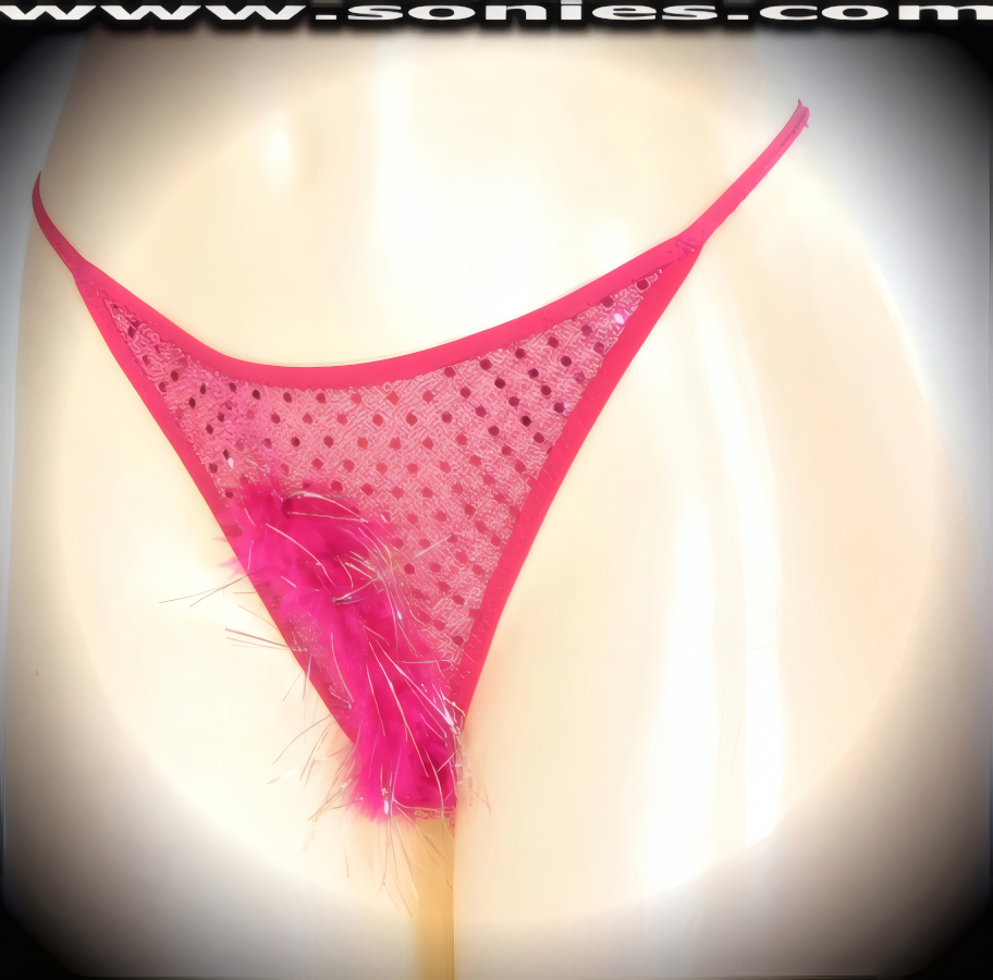 Wonderfully naughty in this superbly sheer ladies Kailash low-rise glittery sequin with lurex dance wear G-String back bottom. This panty is made even more enticing by means of an eye-alluring slightly concealing soft marabou front with shiny silver strands for ultimate effect. Crafted with a suggestive unlined crotch, plus soft elasticized waistband to ensure a great fit and stunning V-Shape back finally (5% Spandex, 65% Polyester, 30% Lurex. Hand wash cold, hang dry, no bleach). It pairs beautifully with any number of risqu� tops. May be worn with stiletto heel shoes or boots to create a phenomenal look. This style is perfect for stage, bedroom performance, life style events, pride week, monthly play parties, fetish events, adult alternative lifestyle gatherings, bachelor parties, club wear, nightclubs, dance clubs and gentleman's clubs.   Style: YQ001B
